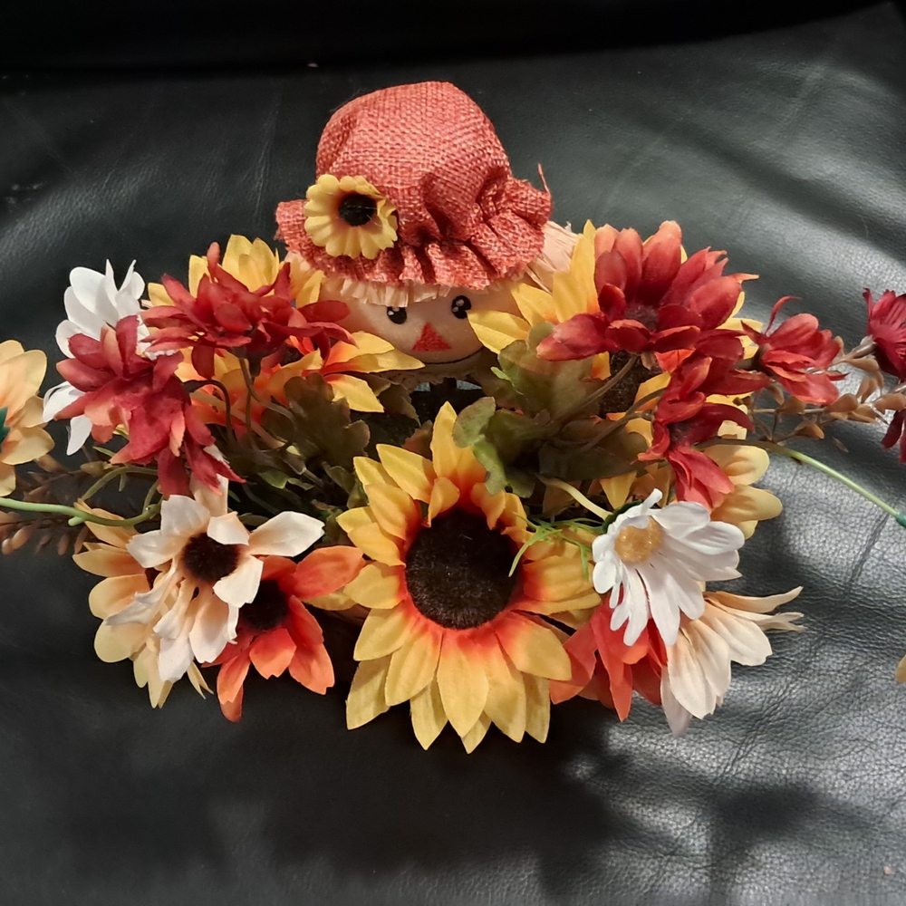 Autumn Harvest Floral Arrangement with Scarecrow